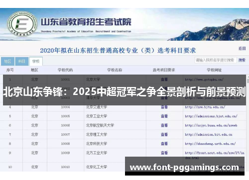 北京山东争锋：2025中超冠军之争全景剖析与前景预测