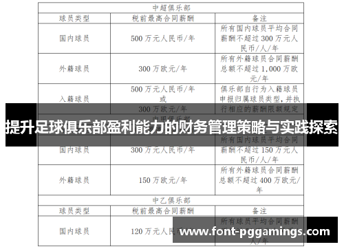 提升足球俱乐部盈利能力的财务管理策略与实践探索